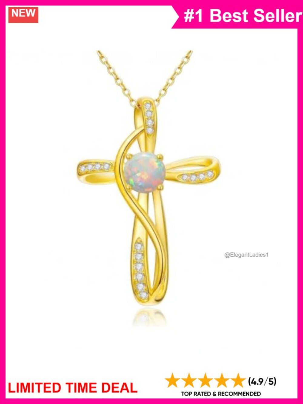 14K Gold Cross Birthstone Necklace Infinity Pendant 18+2 In Women Religious